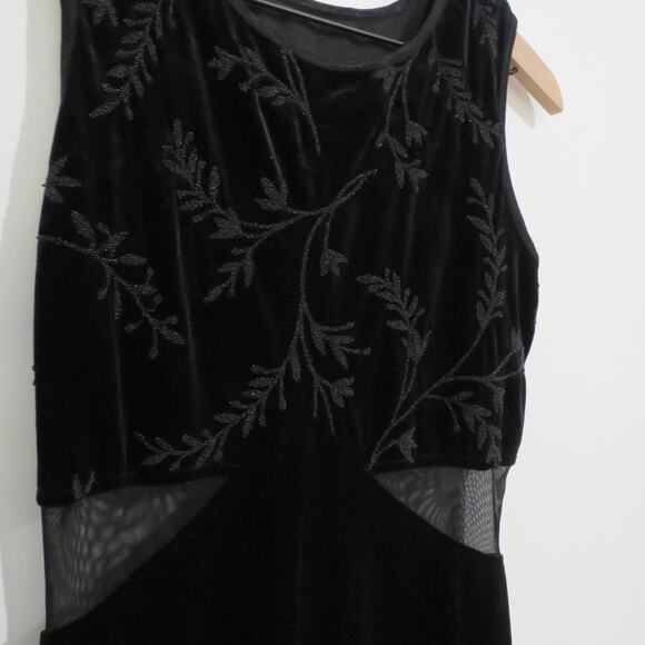 All That Jazz Womens Sz M Black Velvet Vintage Y2K Maxi Length Dress Sheer Waist - Picture 3 of 6